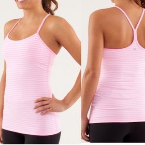 Lululemon power Y tank top - size 6 - pink and white stripe